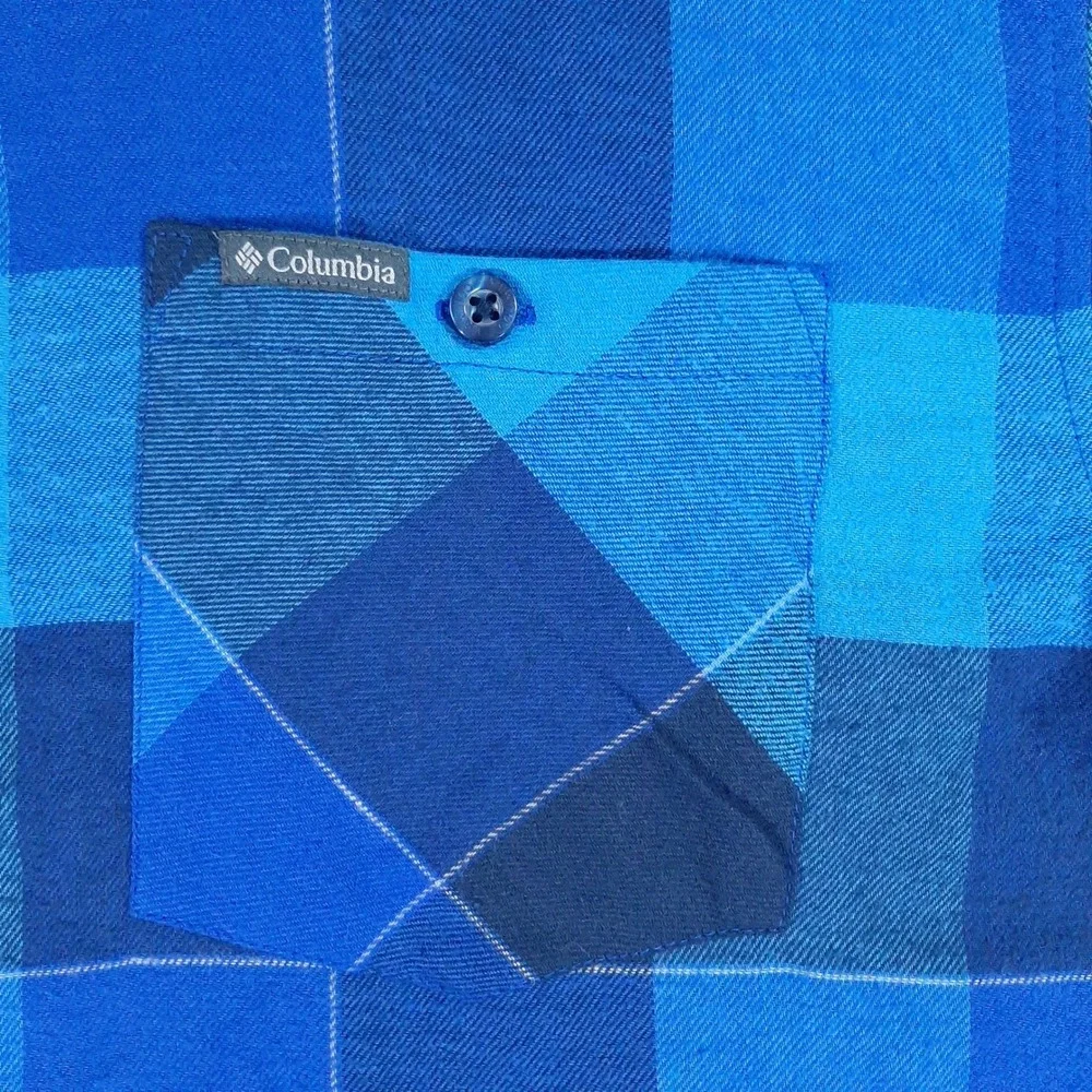 Columbia Mens Blue Black‎ Buffalo Plaid Long Sleeve Button Down Shirt Large